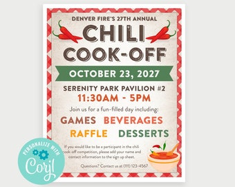 Printable Chili Cook-Off Flyer, Create Your Own Flyer, Chili Cook-Off Announcement, Edit Online with Corjl, Download and Print Quickly