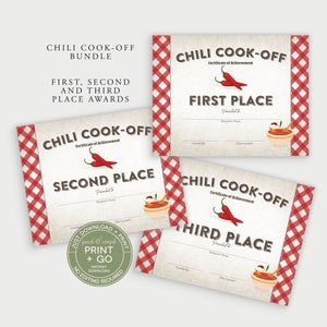Printable Chili Cook-off Award Certificate Bundle, First, Second and ...