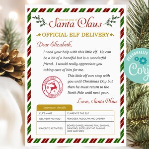 Carta de entrega de elfo de Papá Noel, carta de regreso de elfo, carta de bienvenida de elfo, carta de Papá Noel, carta del Polo Norte, personalice con Corjl