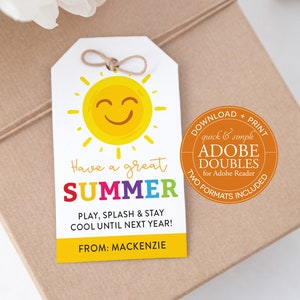 Etiqueta para presente de fim de aula para impressão, etiqueta para presente de verão, presente de férias de verão para professores e alunos, etiqueta Sunshine Summer, nome editável da etiqueta solar