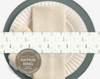 Printable Napkin Wrap, Holiday Elegance Napkin Ring, Holiday Napkin Band, Christmas Table Decorating,  Download Instantly & Print