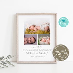 Recuerdo personalizado con la propuesta "¿Quieres ser mi madrina?" / Para imprimir en casa / Editar e imprimir en casa / 8 x 10 / Editar con Corjl / BA01