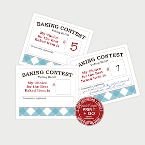 Cédulas fáceis para impressão do concurso de panificação, cédulas de votação, cartão de classificação da competição Bake-Off, SEM necessidade de edição, basta baixar e imprimir