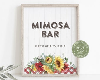 Printable I Do BBQ Mimosa Bar Sign, I-Do BBQ Mimosa Table Sign, Red Plaid Sunflower, Couples Shower Bbq Sign, Just Download & Print, RBBQ