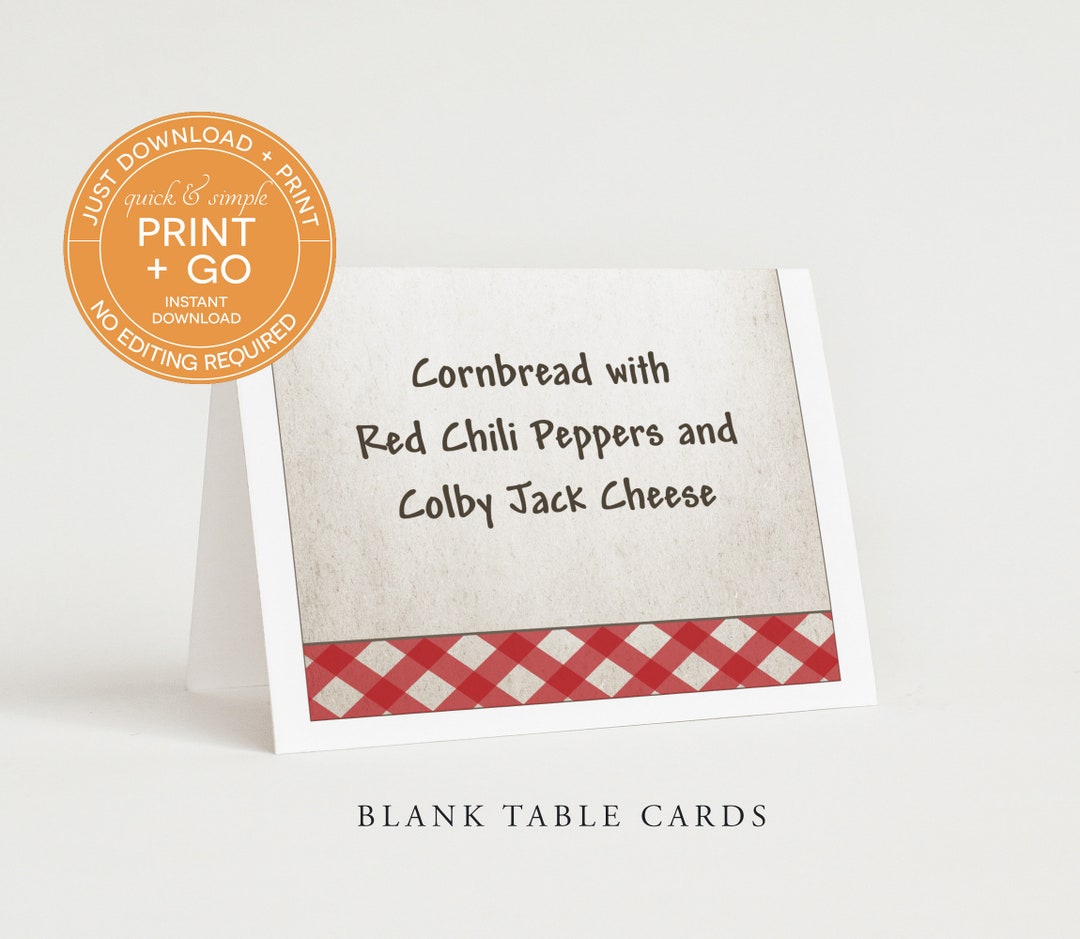 Printable Chili Cook-off Blank Table Cards, Cook off Competition Food ...
