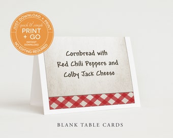 Printable Chili Cook-Off Blank Table Cards, Cook Off Competition Food Name Place Card, NO EDITING Required, Just Download & Print