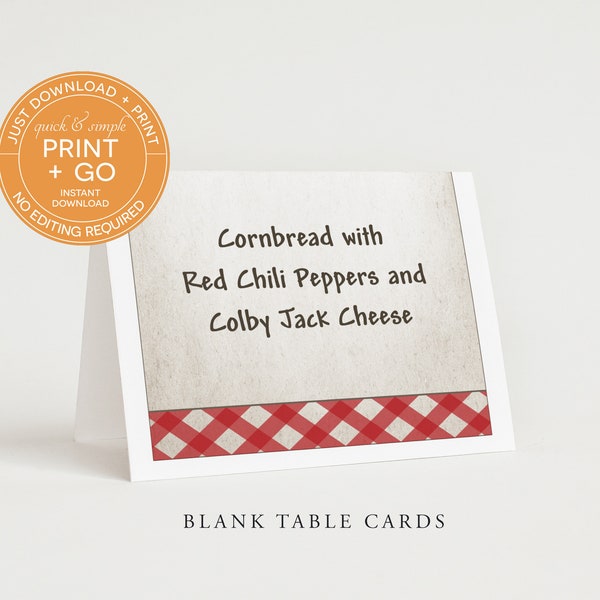 Printable Chili Cook-Off Blank Table Cards, Cook Off Competition Food Name Place Card, NO EDITING Required, Just Download & Print