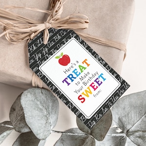 Druckbare Leckerei für Ihren Geburtstag süßer Geschenkanhänger, Schüler Geschenk vom Lehrer, Schulanhänger, einfach, leicht herunterzuladen + auszudrucken, Leckerlibeutelanhänger