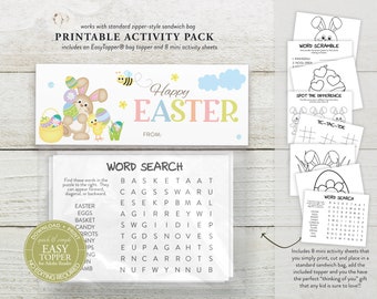 Printable Easter Activity Coloring Kit, Easter Basket Stuffer Idea, Easter Bag Topper, EasyTopper®, Classroom Easter Treat Gift Idea