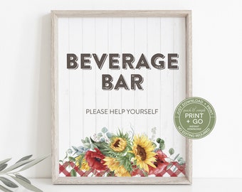 Printable I Do BBQ Beverage Bar Sign, I-Do BBQ Drinks Sign, Red Plaid Sunflower, Couples Shower Bbq Sign, Just Download & Print, RBBQ