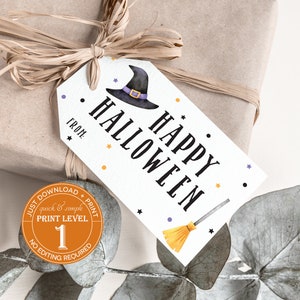 Printable Happy Halloween Gift Tag, Trick or Treat Tag School Party Favor Tag, Simple, Easy to Download + Print, Treat Bag Tag