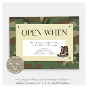 Cartas y sobres para imprimir, cartas de despliegue, regalo universitario, regalo de larga distancia, regalo de San Valentín para novios, regalo militar de camuflaje verde