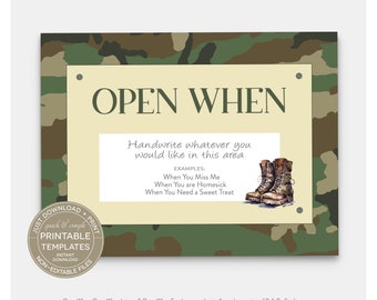 PRINTABLE Open When Letters & Envelopes, Deployment Letters, College Gift, Long-Distance, Boyfriend Valentine Gift, Green Camo Military Gift