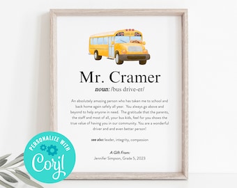 Bus Driver Appreciation Thank You Gift, Bus Driver Personalized Sign, Definition Print, Bus Driver Keepsake Gift, Last Minute Gift