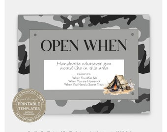 PRINTABLE Open When Letters & Envelopes, Deployment Letters, College Gift, Long-Distance, Boyfriend Valentine Gift, Gray Camouflage Military