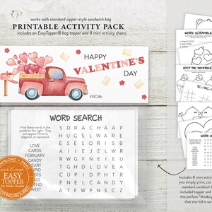 Printable Valentine&#39;s Day Activity Coloring Kit, Classroom Valentine Exchange, School Valentine Bag Topper, EasyTopper®, Teacher Gift Idea