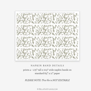 Printable Napkin Wrap, Watercolor Greenery Napkin Ring, Natural Leaves ...