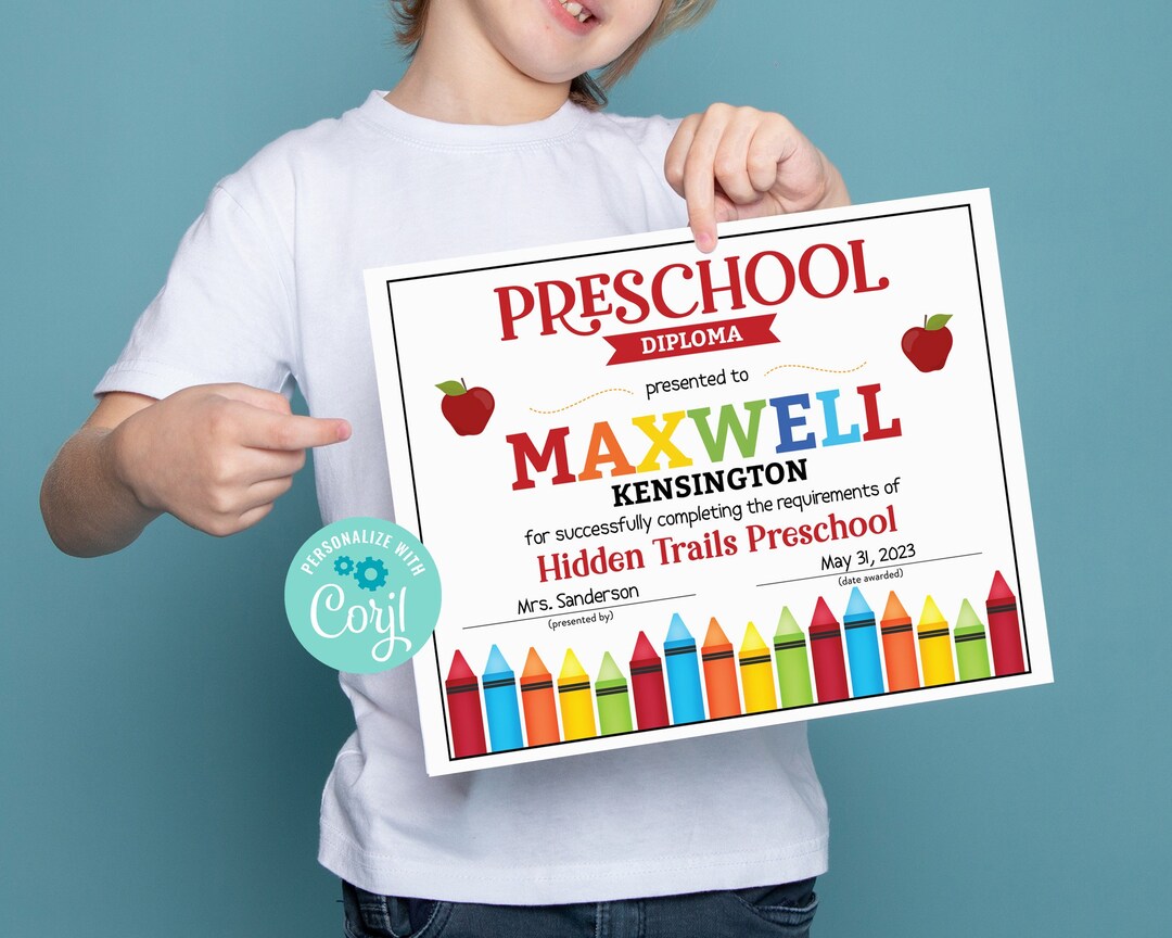 DIY Editable Preschool Diploma, Preschool Graduation Certificate