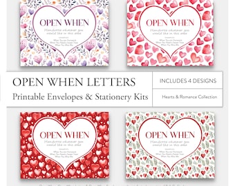 PRINTABLE Open When Letters Bundle, Deployment Letters, College Gift, Long-Distance, Boyfriend Gift, Valentine, Hearts and Romance, 4-Pack