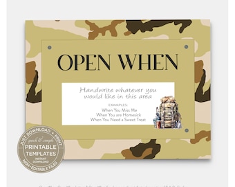 PRINTABLE Open When Letters & Envelopes, Deployment Letters, College Gift, Long-Distance, Boyfriend Valentine Gift, Desert Camo Military