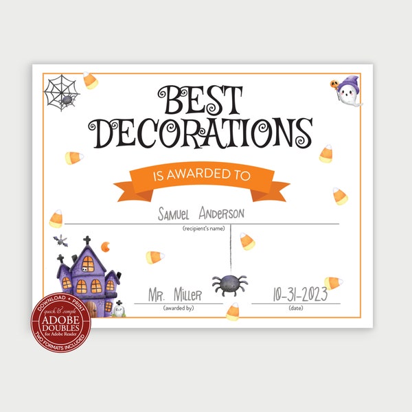 Certificate Printable Winner Halloween Etsy