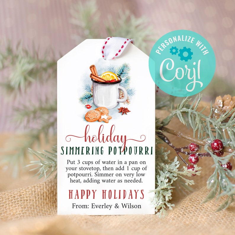 Printable Simmering Potpourri Gift Tag Editable Christmas Etsy