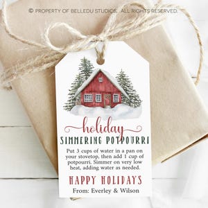 Etiqueta de regalo de popurrí a fuego lento imprimible, etiqueta de regalo de Navidad editable, popurrí para cocinar en la estufa, regalo para el maestro, regalo para el vecino, edite con Corjl