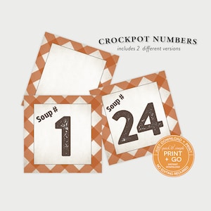 Druckbare Suppenschüssel Crockpot Zahlenkarten, Suppenkoch-Turnier-Ausweiskarten, KEINE BEARBEITUNG ERFORDERLICH, nur Herunterladen und Drucken