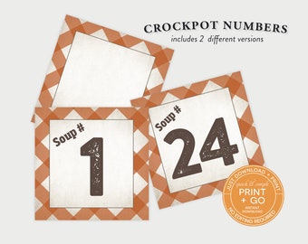 Printable Souper Bowl Crockpot Number Cards, Soup Cook Off Competition Identification Cards, NO EDITING Required, Just Download & Print