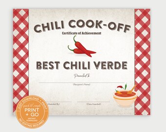 Best Chili Award Certificate - Etsy