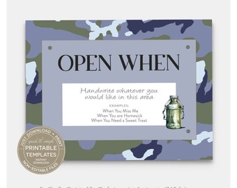 PRINTABLE Open When Letters & Envelopes, Deployment Letters, College Gift, Long-Distance, Boyfriend Valentine Gift, Blue Blend Camo Military