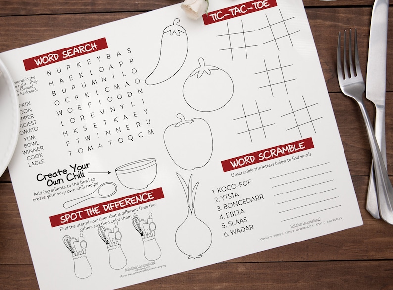 Printable Chili Cookoff Fun Activity and Game Sheet for Kids Etsy