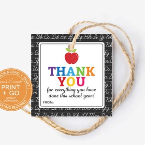 Printable Teacher Thank You Tag for Teacher Gift Tag, Teacher Appreciation Gift Tag, Thanks for Teacher Gift Tag, Teacher Appreciation Tag