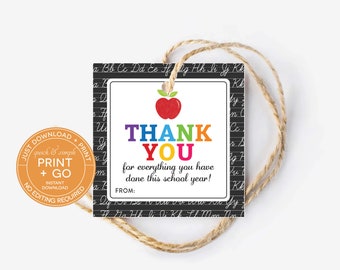 Printable Teacher Thank You Tag for Teacher Gift Tag, Teacher Appreciation Gift Tag, Thanks for Teacher Gift Tag, Teacher Appreciation Tag