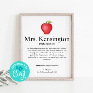 Teacher Appreciation Thank You Gift Teacher Personalized Sign, Teacher Definition Print, Teacher Keepsake Gift, Last Minute Teacher Gift