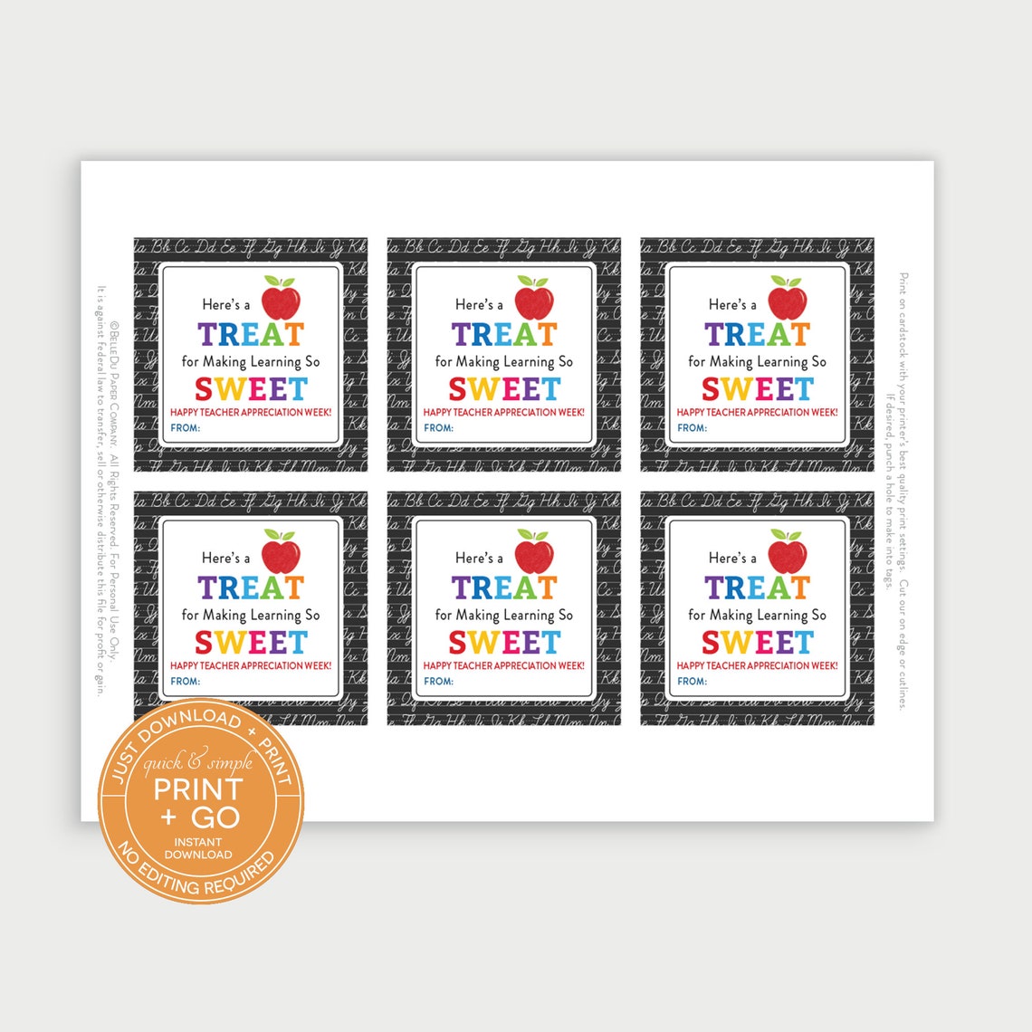 Printable Here's a Treat for Making Learning so Sweet Teacher Gift Tag ...