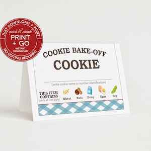 Cartes de table imprimables pour biscuits, carte d'identification pour table de compétition, aucune modification requise, il suffit de télécharger et d'imprimer