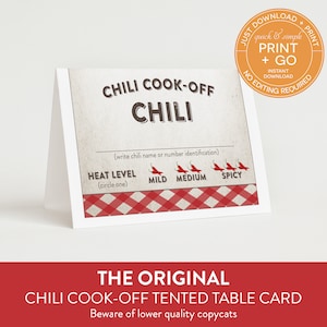 Printable Chili Cook-Off Table Cards, Cook Off Competition Table Identification Card, NO EDITING Required, Just Download & Print