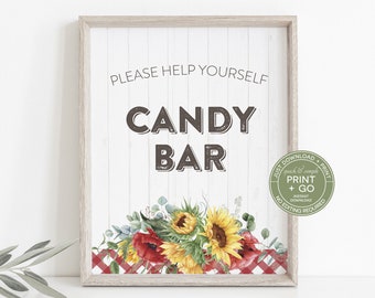 Printable I Do BBQ Candy Bar Sign, I-Do BBQ Candy Table Sign, Red Plaid Sunflower, Couples Shower Bbq Sign, Just Download & Print, RBBQ