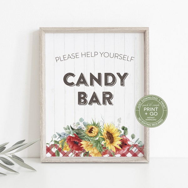 Printable I Do BBQ Candy Bar Sign, I-Do BBQ Candy Table Sign, Red Plaid Sunflower, Couples Shower Bbq Sign, Just Download & Print, RBBQ