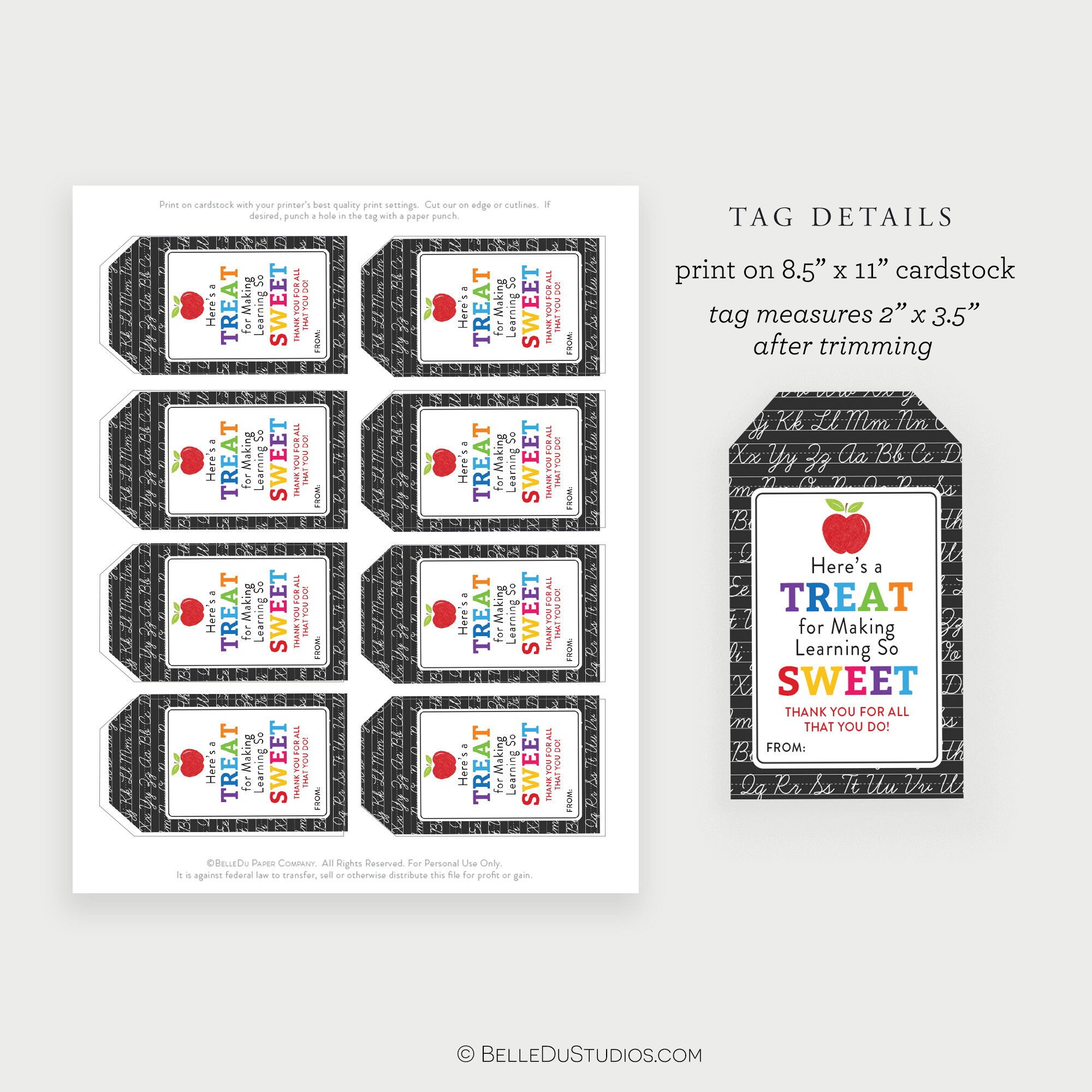 Printable Teacher Thank You Gift Tag, Treat for Making Learning so ...