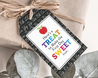 Printable A Treat to Make the First Day Sweet,  Back to School Gift Tag, Simple and Easy to Download + Print, Treat Bag Tag