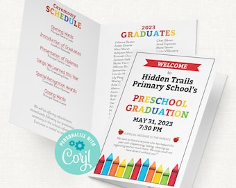 DIY Editable Preschool Graduation Program, Preschool Graduation Invitation Program, Preschool End of Year, Edit Online with Corjl