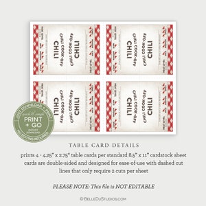 Printable Chili Cook-off Table Cards, Cook off Competition Table ...