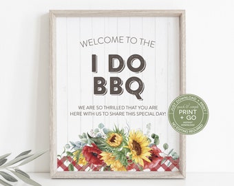 Printable I Do BBQ Welcome Sign, I-Do BBQ Welcome Table Sign, Red Plaid Sunflower, Couples Shower Bbq Sign, Just Download & Print, RBBQ