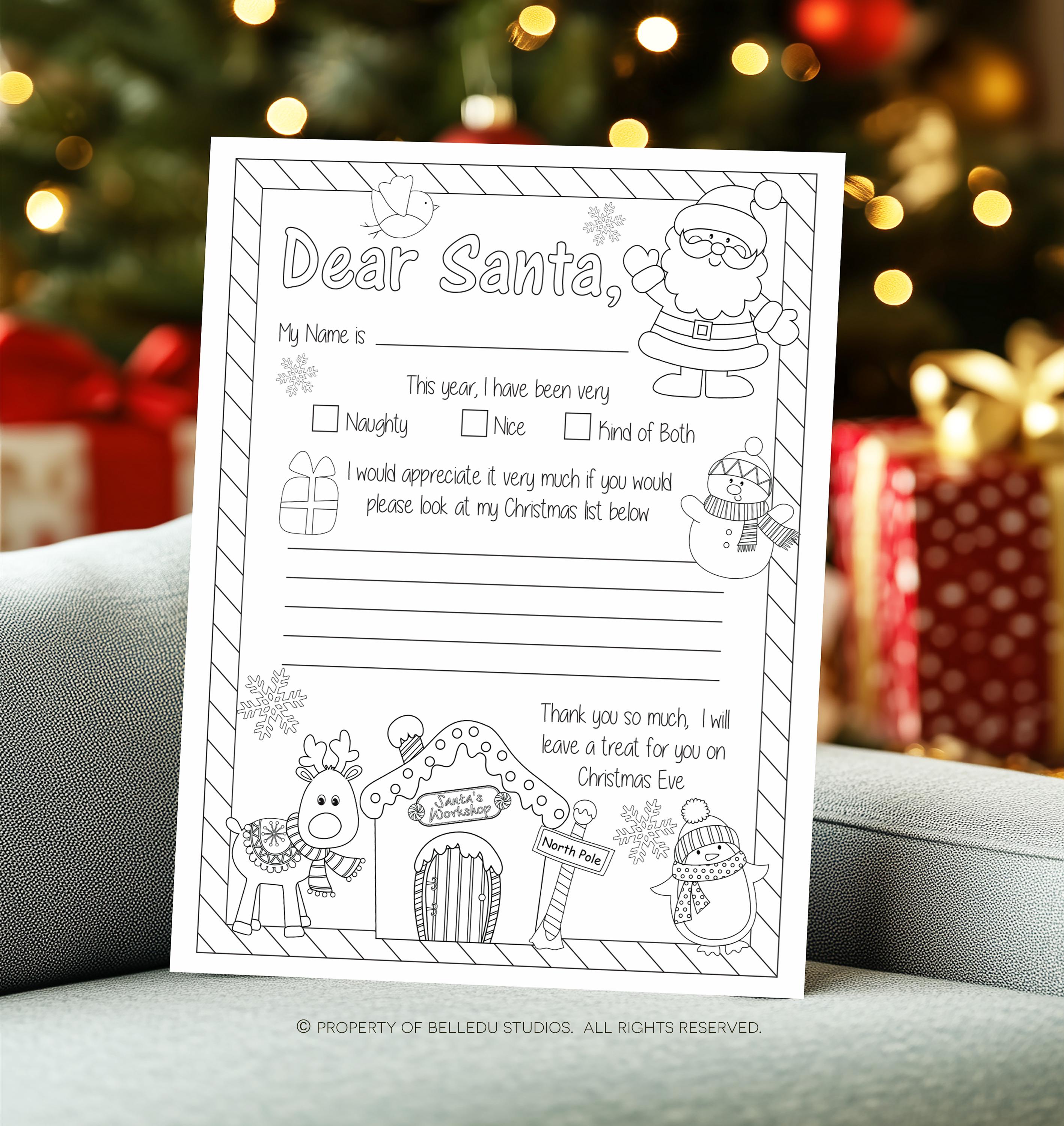 Santa List Coloring Note Coloring Page Letter to Santa, Christmas List Letter, Santa Letter ...