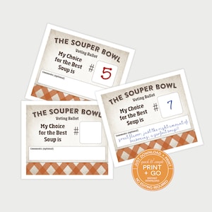 Die ORIGINAL druckbare Souper Bowl Einfache Stimmzettel, Koch-Konkurrenz-Ranking-Karte, Suppenkonkurrenz-Abstimmungszettel, Suppenkonkurrenz