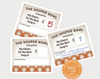 The ORIGINAL Printable Souper Bowl Easy Ballots, Cook Off Competition Ranking Card, Soup Contest Voting Ballots, Soup Competition