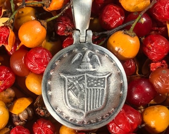 Sterling zilveren Union NEW YORK State wapenschild knop burgeroorlog relikwie hanger