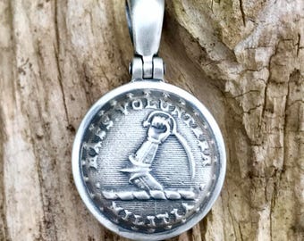 Sterling Silver Union MASSACHUSETTS State Arm & Sword Button Civil War Relic Hanger